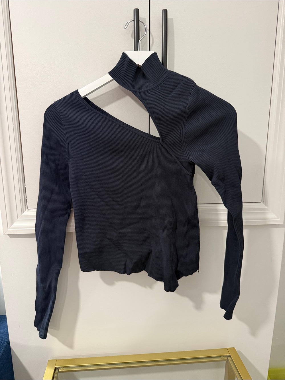 Cult Gaia Asymmetric Cutout Ribbed Sweater - Navy